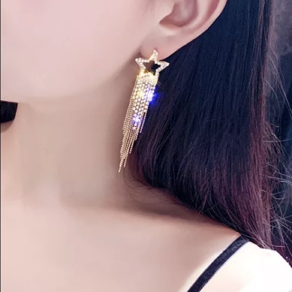 Rhinestone Star Gold Plated Earrings - Picture 3 of 4